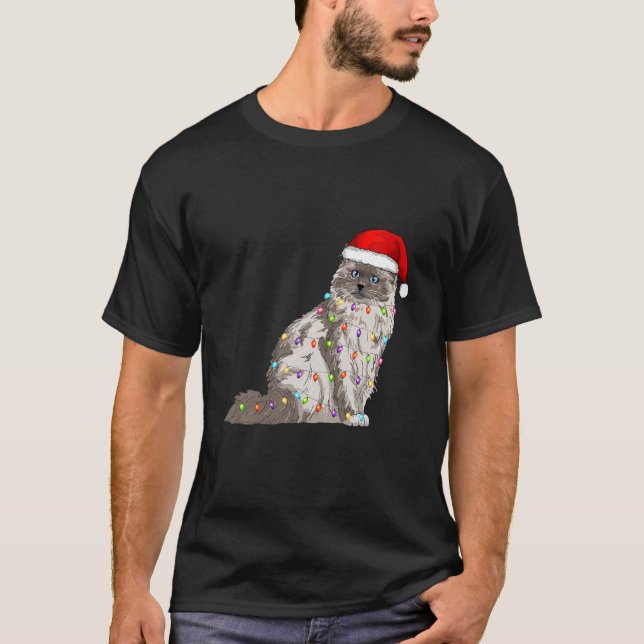 Camiseta Birman Cat Christmas Santa Hat Xmas Lights Cat Lov (Anverso)