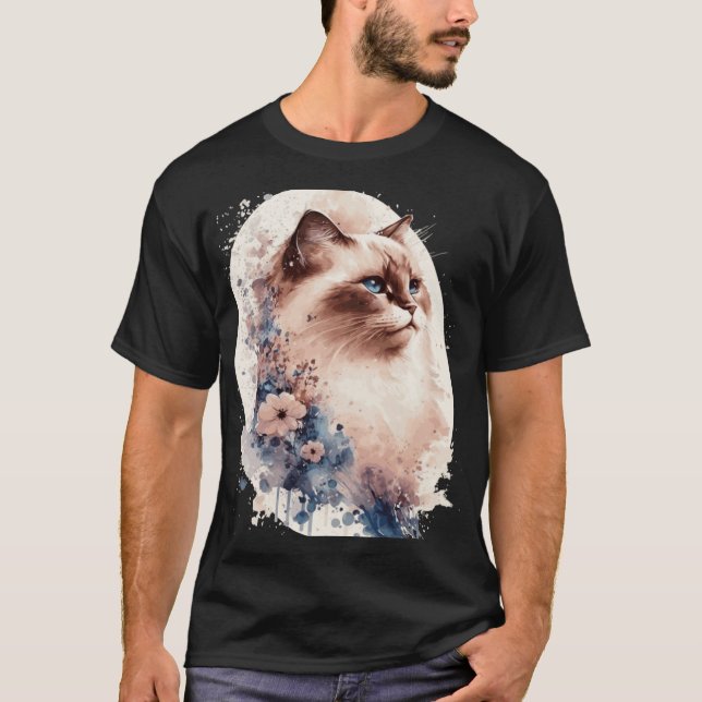 Camiseta Birman Cat Japanese Cherry Blossom Floral Cat Bree (Anverso)