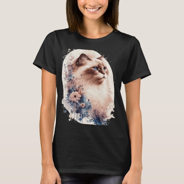 Camiseta Birman Cat Japanese Cherry Blossom Floral Cat Bree (Anverso)