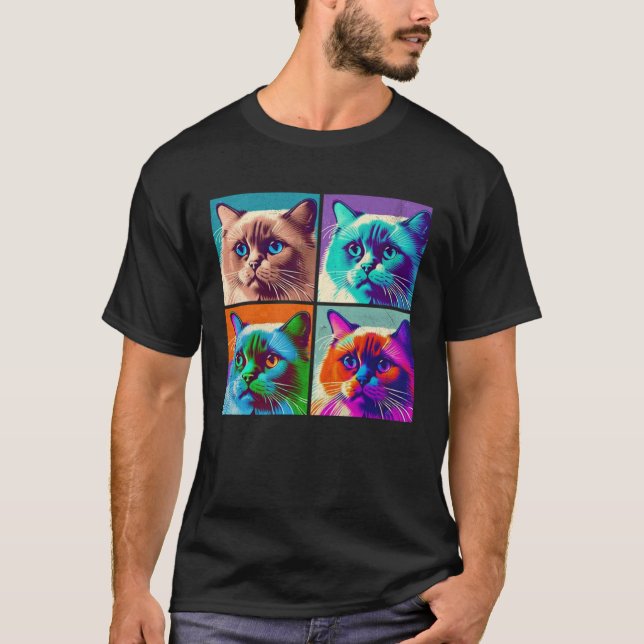 Camiseta Birman Cat Pop Illustration Colorful Animal Women  (Anverso)