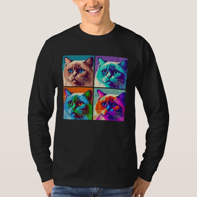 Camiseta Birman Cat Pop Illustration Colorful Animal Women  (Anverso)