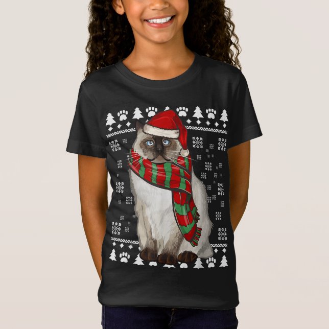 Camiseta Birman Cat Santa Hat Xmas Navidades feos (Anverso)