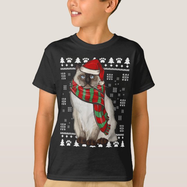 Camiseta Birman Cat Santa Hat Xmas Navidades feos (Anverso)