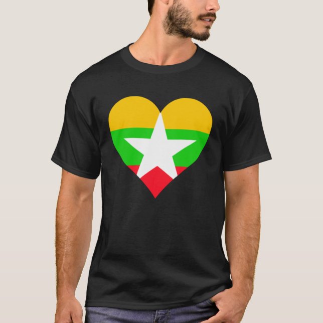 Camiseta Birmania: Corazón de bandera Birmania ama Myanmar (Anverso)
