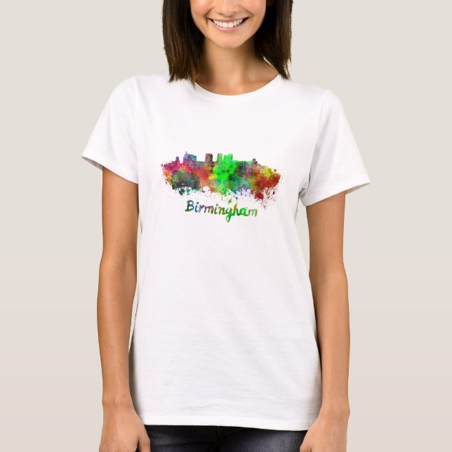 Camiseta Birmingham skyline in watercolor (Anverso)