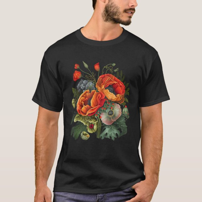 Camiseta Birth Month Poppies Poppy Bouquet Flowers Lovers (Anverso)
