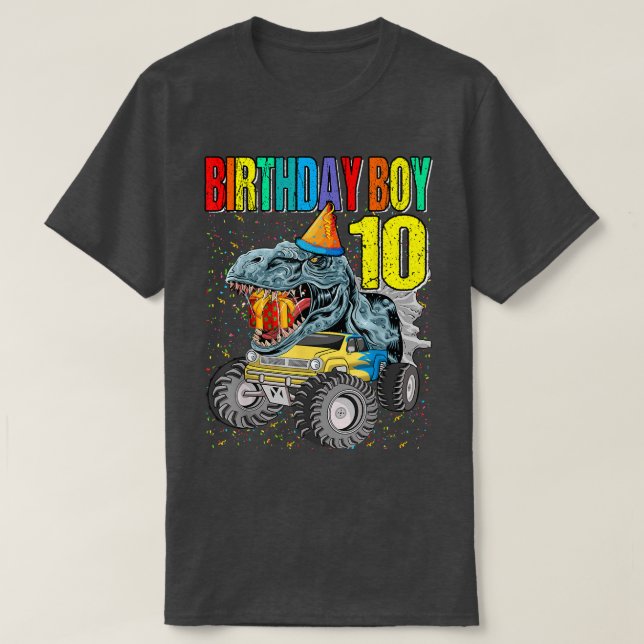 Camiseta Birthday Boy 10 Monster Truck Dinosaur 10th Birthd (Diseño del anverso)