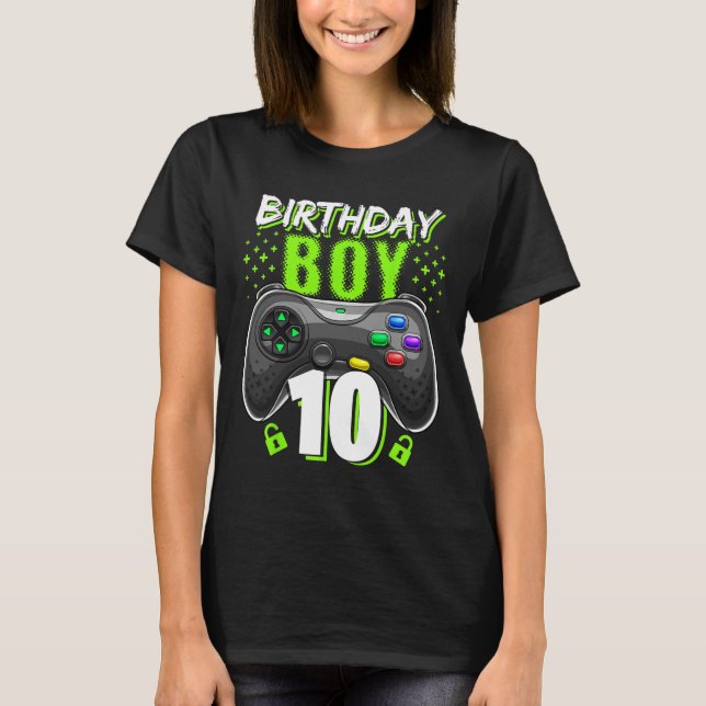Camiseta Birthday Boy 10 Video Game Controller Gamer 10th B (Anverso)