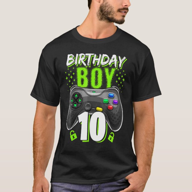 Camiseta Birthday Boy 10 Video Game Controller Gamer 10th B (Anverso)