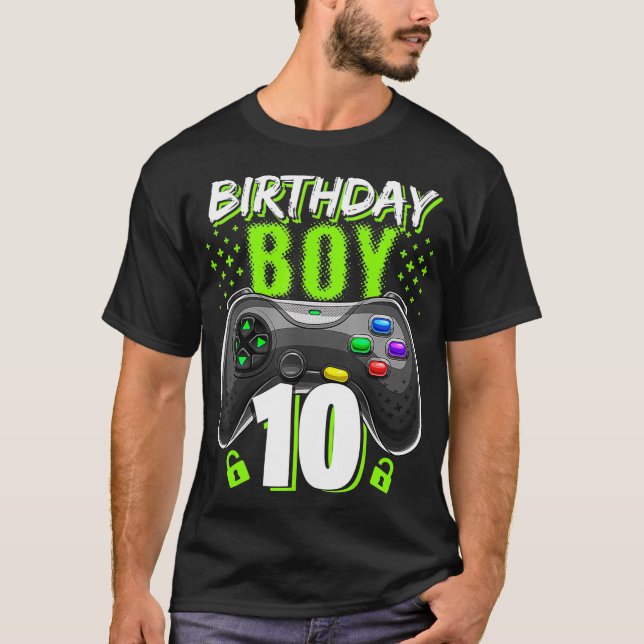 Camiseta Birthday Boy 10 Video Game Controller Gamer 10th B (Anverso)
