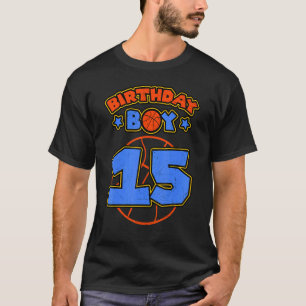 Camiseta Birthday Boy 15 Tema del baloncesto Bday Fiesta 15