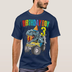 Camiseta Birthday Boy 3 Monster Truck Dinosaur 3rd Birthday