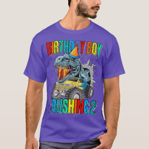 Camiseta Birthday Boy Crushing 2 Monster Truck Dinosaur 