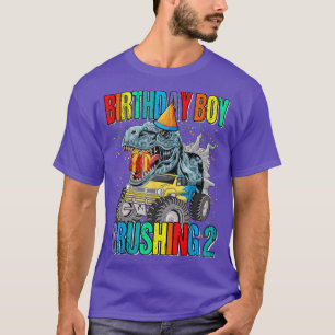 Camiseta Birthday Boy Crushing 2 Monster Truck Dinosaur 