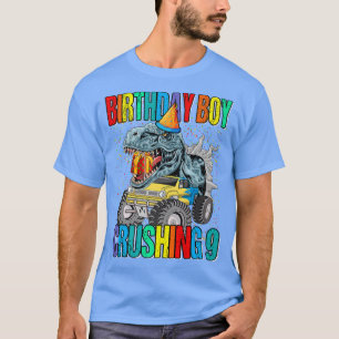 Camiseta Birthday Boy Crushing 9 Monster Truck Dinosaur 
