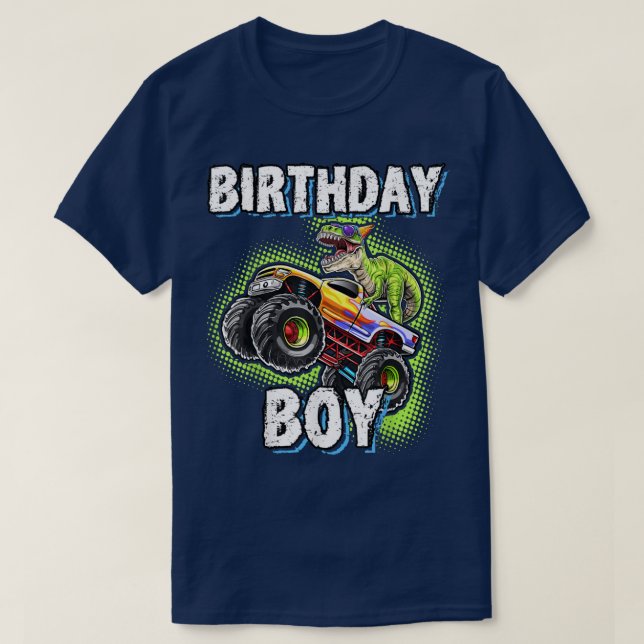 Camiseta Birthday Boy Dinosaur Monster Truck Matching Famil (Diseño del anverso)