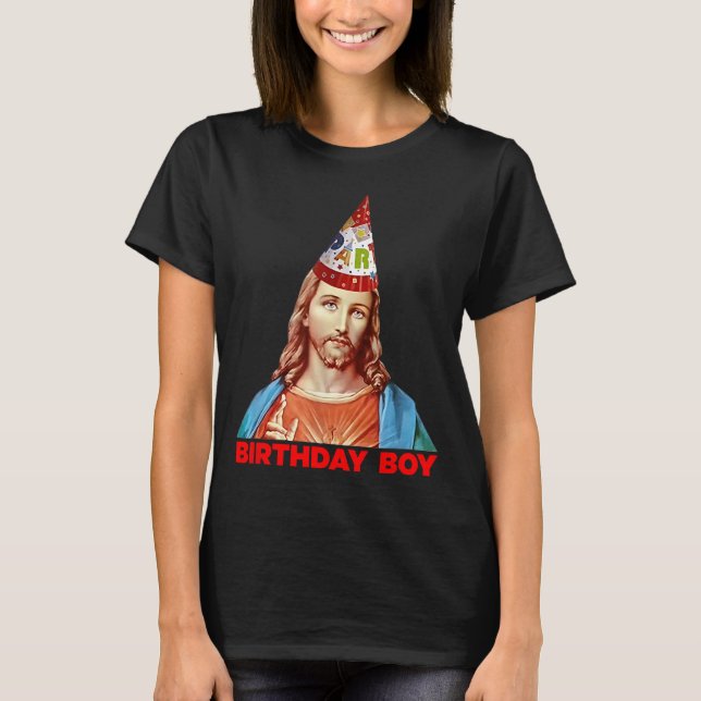Camiseta Birthday Boy Jesus Funny Christmas Party Hat  (Anverso)