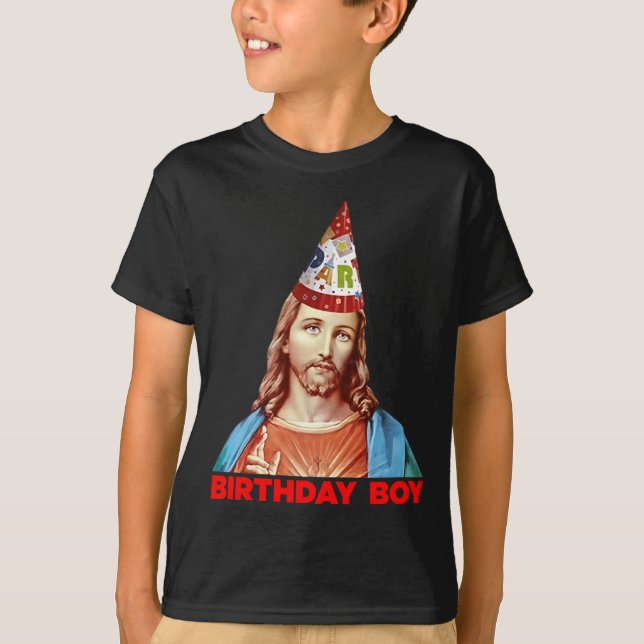 Camiseta Birthday Boy Jesus Funny Christmas Party Hat Long  (Anverso)