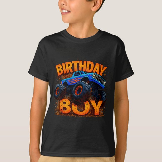 Camiseta Birthday Boy Monster Truck Funny Family Matching  (Anverso)