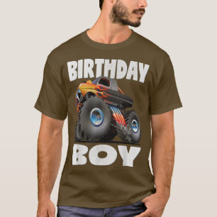 Camiseta Birthday Boy Monster Truck Vintage Retro Bday Flam