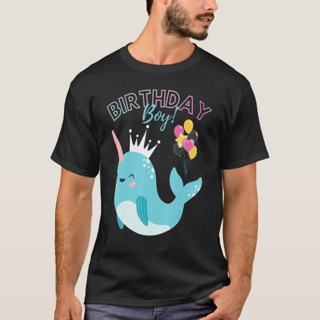 Camiseta Birthday Boy Narwhals  Boys Kids Birthday Party Sq (Anverso)