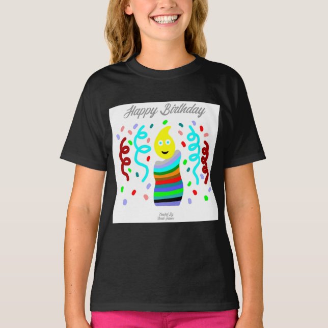Camiseta Birthday Candle Greetings Girls Black T Shirt (Anverso)