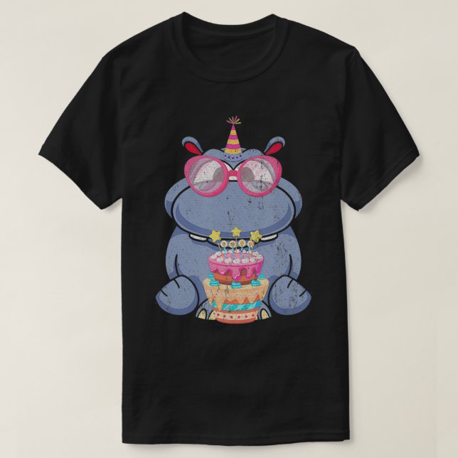 Camiseta Birthday Gift Idea Cake Kids Cute Hippo  (Diseño del anverso)