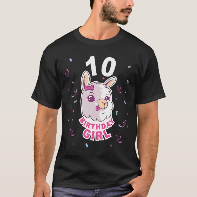 Camiseta Birthday Girl 10 Years Old Cute Llama Matching Fam (Anverso)