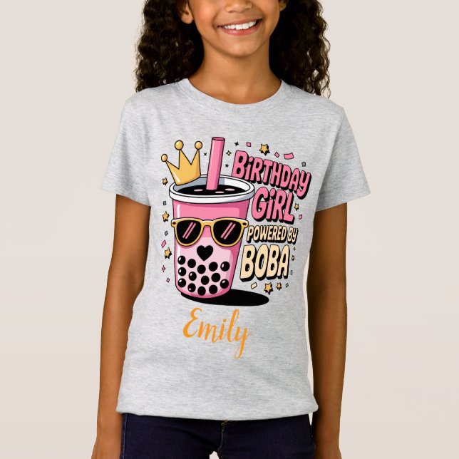 Camiseta Birthday Girl Powered by Boba Bubble Tea Party (Anverso)