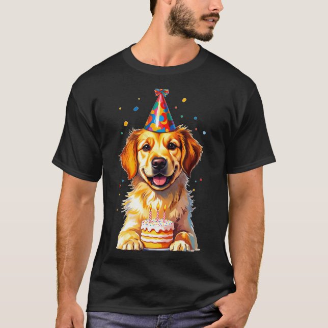 Camiseta Birthday Golden Retriever, Party Dog  (Anverso)