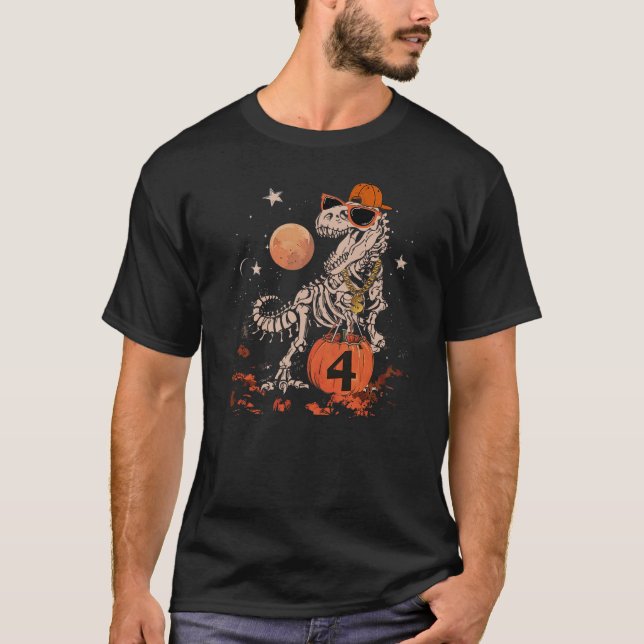 Camiseta Birthday Halloween 4th Dinosaur Skeleton T-REX Sca (Anverso)