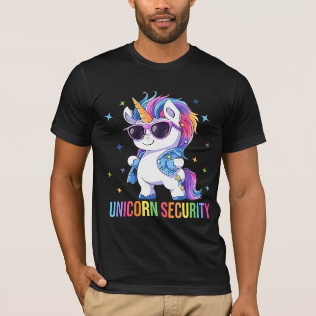 Camiseta Birthday Party Dad Mom Daughter Unicorn Security  (Anverso)