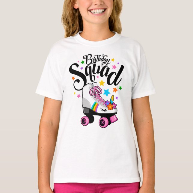 Camiseta Birthday squad, unicorn, roller skate  (Anverso)