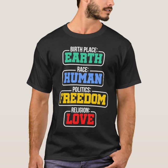 Camiseta Birthplace Earth Race Human Politics Freedom Relig (Anverso)