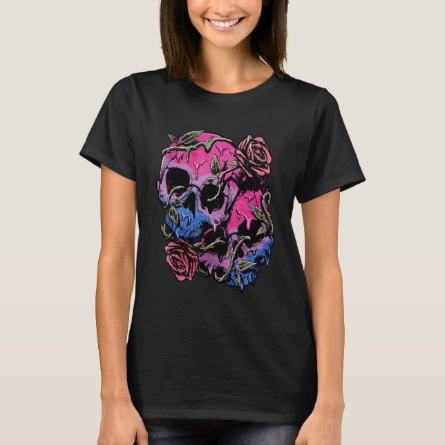 Camiseta Bisexual Bi Pride Flag Gothic Skull (Anverso)
