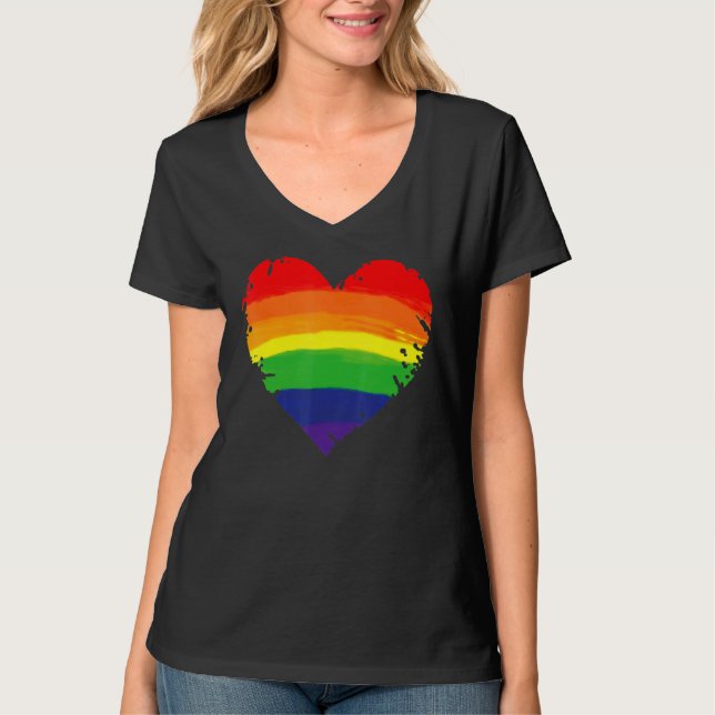 Camiseta Bisexual Gay Queer Trans LGBTQ Rainbow Heart Rainb (Anverso)