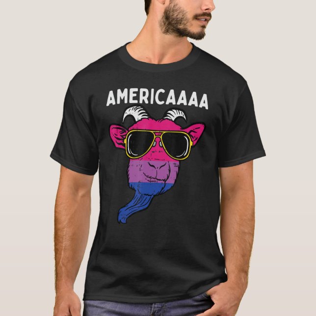 Camiseta Bisexual Goat America Fun Bi Pride Flag Lgbtq Men  (Anverso)