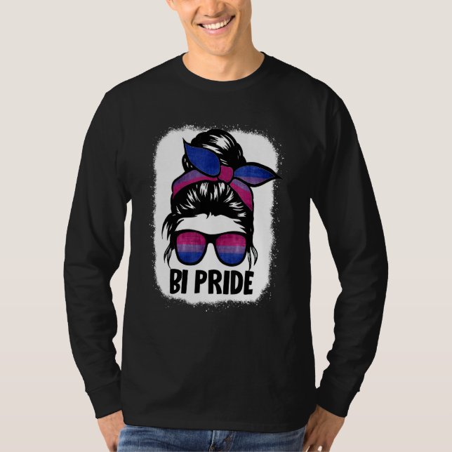 Camiseta Bisexual Messy Bun Lgbt Q Guay sutil Bi Pride Fla (Anverso)