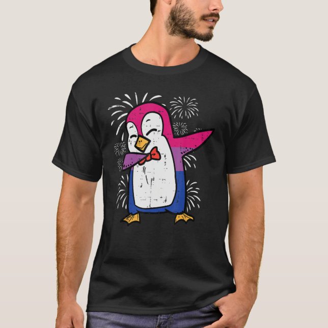 Camiseta Bisexual Penguin Dab Bi Flag Pride Month Lgbt Men  (Anverso)