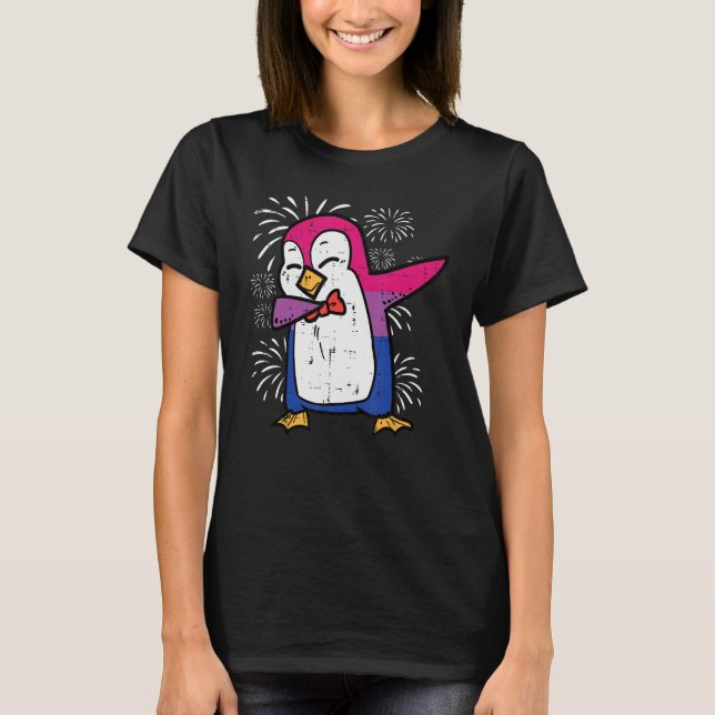 Camiseta Bisexual Penguin Dab Bi Flag Pride Month Lgbt Men  (Anverso)