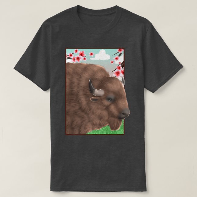 Camiseta Bison Buffalo Japonés Cherry Blossom Sakura Flowe (Diseño del anverso)