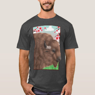 Camiseta Bison Buffalo Japonés Cherry Blossom Sakura Flowe