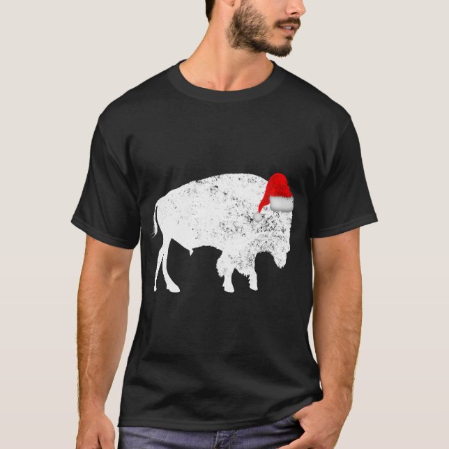 Camiseta Bison Buffalo Santa Hat - Navidades Pajama (Anverso)