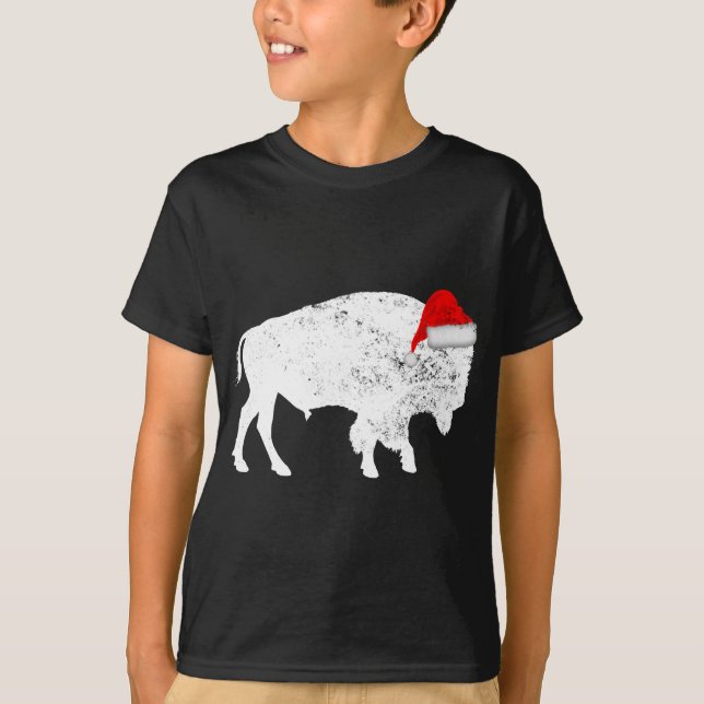 Camiseta Bison Buffalo Santa Hat - Navidades Pajama (Anverso)