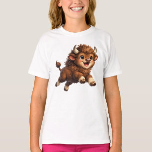 Camiseta Bison Cute con Grandes Ojos Feliz Cómic de Fauna