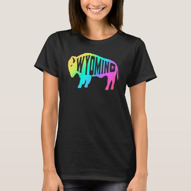Camiseta Bison de búfalo arcoiris Wyoming (Anverso)