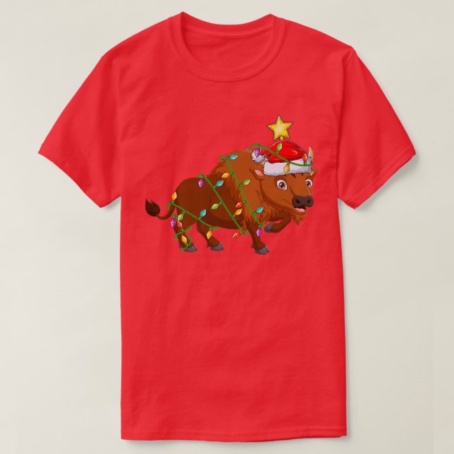 Camiseta Bison Lighting Xmas Tree Mating Bison Navidades (Diseño del anverso)