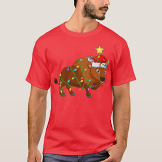 Camiseta Bison Lighting Xmas Tree Mating Bison Navidades