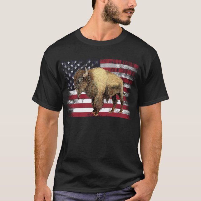 Camiseta Bison US Búfalo Bandera Americana USA (Anverso)