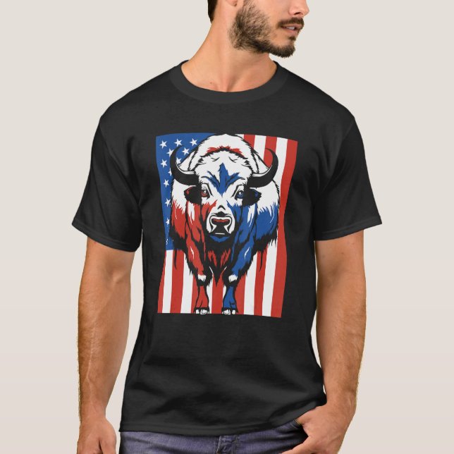Camiseta Bison Us Flag Wildlife American  Animal Bison (Anverso)